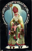 Saint Nicholas with children, litho (EB)