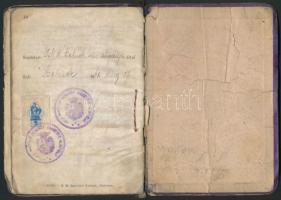 1942 Házalókönyv sok bejegyzéssel, bélyegzővel, okmánybélyeggel, viseltes borítóban, elvált gerincce...