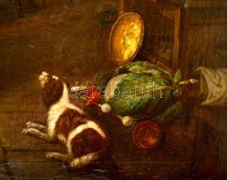 Olvashatatlan jelzéssel: Konyhai jelenet (cca 1800). Olaj, vászon, restaurált, 62×83 cm