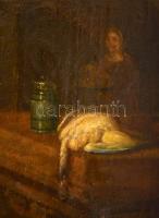 Olvashatatlan jelzéssel: Konyhai jelenet (cca 1800). Olaj, vászon, restaurált, 62×83 cm