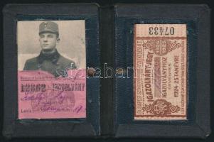 1924-1925 Fényképes BSzKRt igazolványjegye, 1924-1925-ös tanévre, katona részére, kissé kopottas vás...