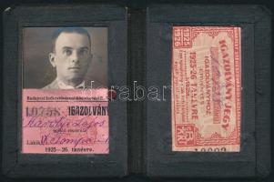 1925-1926 Fényképes BSzKRt igazolványjegye, 1925-1926-ös tanévre, kissé viseltes vászontokban