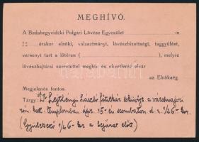 1939-1940 Bp., Meghívó a Budahegyvidéki Polgári Lövész Egyesület és a "Bulcsu" Lövészegyes...