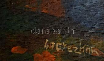 Nagy jelzéssel: A falu utolsó háza. Olaj, falemez, 35×48 cm