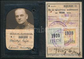 1936-1939 Magyar Királyi Államvasutak féláru-jegy váltására jogosító arcképes igazolványa, fényképpe...