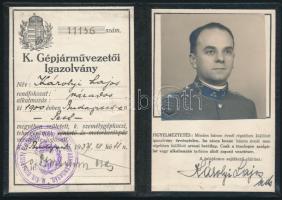 1937 Fényképes gépjárművezetői igazolvány, katonatiszt részére, vászon tokban.