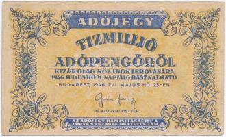 1946. 10.000.000AP vízjeles papír, fordított címer T:III- ly.