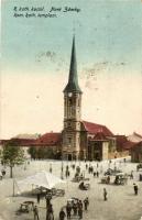 Érsekújvár, Nové Zámky; Római katolikus templom, piac / church, market (b)