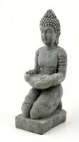 Térdelő indiai Buddha, festett cement, m: 34 cm