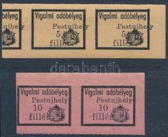 1946 Vigalmi adóbélyeg 5f és 10f pár (5f a harmadik bélyeg félbevágva)