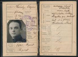 1928 Katonai igazolvány, és zsoldkönyv, fényképpel, katonatiszt részére, bejegyzésekkel, kissé viseltes vászontokban.