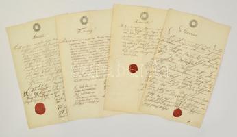 1853 A nezsideri lovas kaszárnyával kapcsolatos iratok szignettás papíron, viaszpecséttel, 4 db