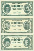 1999. 100Ft névértékű "Centenáriumi Fradi Forint" Sike, Jurikné, Mészáros, Dr. Lakat fényképével + 1999. 100Ft névértékű "Centenáriumi Fradi Forint" Elek, Dr. Jakabházy, Tóth Potya, Martos fényképével + 1999. 100Ft névértékű " Centenáriumi Fradi Forint" Somogyi, Ambrus, Dr. Páncsics, Rákosi fényképével T:I
