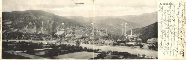 Gorazda, 2-tiled panoramacard, general view (hajtásnál szakadt / bent till broken)