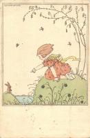 Girl with rabbit, art postcard, M. Munk Wien Nr. 1181. s: Mela Koehler (Rb)