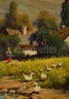 Barsi Béla (1872-1913): Libapásztorlány. Olaj, vászon, jelzett, 60×76 cm