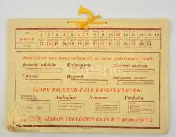 1942 Bp., A Richter Gedeon Vegyészeti Gyár R.T. falinaptára, sérüléssel