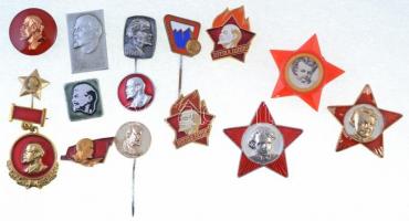 15db-os, Lenin arcképét ábrázoló jelvény és kitűző tétel T:2,2- 15pcs of various badges and pins depicting portrait of Lenin C:XF,VF