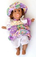 Mókás arcú baba, műanyag fejjel és végtagokkal, m: 20 cm