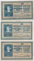 1918. 25K "3013" és "3135" közötti sorozatszámokkal, mind hullámos hátlappal, közte eltérő méretű sorozat- és sorszámos darabok T:III,III- közte restaurált is