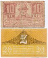Budapest 1919. 20f "Központi Sajtóvállalat R.T." + Románia / Temesvár 1919. 10f T:III  Hungary / Budapest 1919. 20 Fillér "Központi Sajtóvállalat" + Romania / Timisoara 1919. 10 Fileri C:F