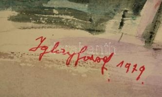 Igaly József (1905-1980): Járókelők. Akvarell, papír, jelzett, 35×50 cm