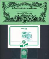 1996-1997 3 db FTC Ferencváros témájú nyomtatvány: Fradi múzeum emlékjegye, emléklap pecséttel, FTC ...