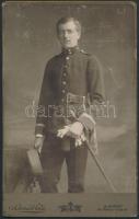 cca 1910 Osztrák-magyar tizedes katona műtermi fotója, Schmidt Ede budapesti műterméből, keményhátú ...