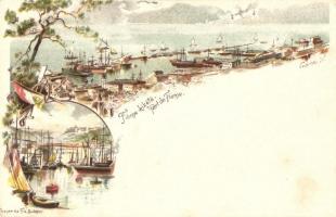 1896 Fiume, Kikötő, Ezredéves Országos Kiállítás; Posner és fia / Millenial Exhibition, port, 5 Kr. Ga. litho s: Cserna (EK)