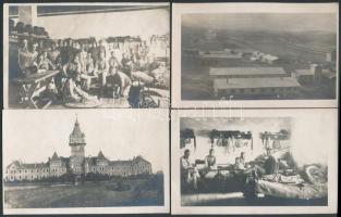 1921 Hajmáskéri laktanya fotói, 4 db, fotólap, rajtuk a parancsnoksági épülettel, barakkokkal, illetve az egyik barakk legénységéről készült fotókkal, a hátoldalon feliratozva, 9x14 cm.