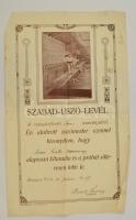 1912 Szabad-uszó-levél, nő részére, Császárfürdő, Bp., Attila-nyomda, kissé viseltes állapotban, hajtás nyomokkal.