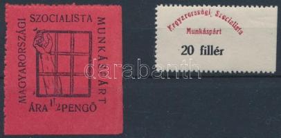 1919 Magyarországi Szocialista munkáspárt 2 db klf pártadó bélyeg