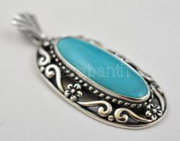 Ezüst(Ag) kék köves fülbevaló és függő, jelzett, bruttó: 16,8 g