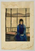 Jelzés nélkül: Kék ruhás lány. Akvarell, papír, 38×28 cm