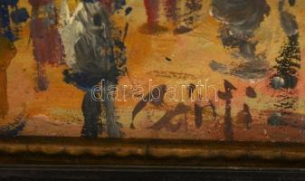 Bánfi jelzéssel: Fő-tér. Olaj, karton, sérült keretben, 27×21 cm