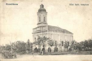 Oroszlámos, Banatsko Arandelovo; Római katolikus templom, lovas szekér / church and horse carriage (EK)