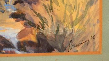 Sárkány Kálmán (1885-): Domboldal. Akvarell, papír, jelzett, üvegezett keretben, 35×23 cm