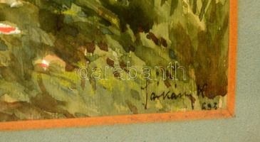 Sárkány Kálmán (1885-): Domboldal fenyőfákkal. Akvarell, papír, jelzett, üvegezett keretben, 35×23 c...