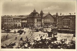 Budapest VI. Berlini tér, Nyugati pályaudvar, villamosok, Magyar-Német Bank Rt., Moskovics Emil üzlete (EK)