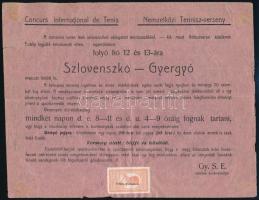 cca 1920-1930 Szlovenszkó-Gyergyó nemzetközi teniszverseny hirdetése, okmánybélyeggel