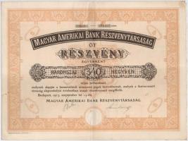 Budapest 1923. Magyar Amerikai Bank Részvénytársaság 5 részvénye egyenként 340K-ról, szelvényekkel T:II