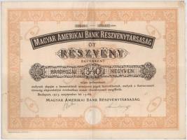 Budapest 1923. "Magyar Amerikai Bank Részvénytársaság" 5 részvénye egyenként 340K-ról, szelvényekkel T:II