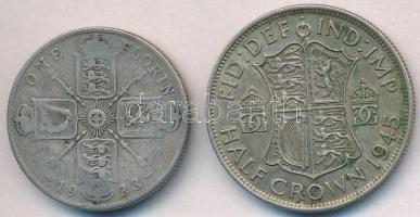 Nagy-Britannia 1923. 1Fl Ag "V. György" + 1945. 1/2C Ag "VI. György" T:2-3
Grea...