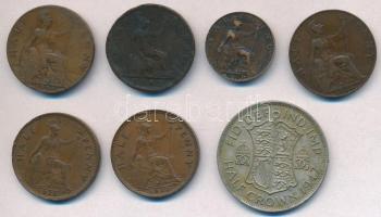 Nagy-Britannia 1909. 1f Br "VII. Edvárd" + 1862-1931. 1/2p Br (5xklf) + 1947. 1/2C Cu-Ni "VI. György" T:2-4 ph. Great Britain 1909. 1 Farthing Br "Edward VII" + 1862-1931. 1/2 Penny Br (5xdiff) + 1947. 1/2 Crown Cu-Ni "George VI" C:XF-G edge error
