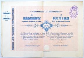 Budapest 1920. "Neuschlosz-Lichtig Repülőgépgyár és Faipari R.T." részvénye 1000K-ról szelvényekkel és elővételi jog gyakorlásáról szóló- illetve száraz pecséttel T:II