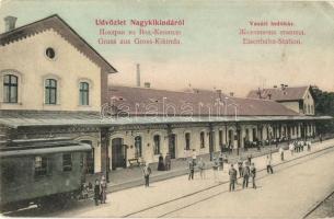 Nagykikinda, Kikinda; Vasúti indóház, vasútállomás, vonat / Eisenbahn-Station / railway station, train (EK)