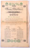 Budapest 1913. "Magyar Földhitel Intézet" 4%-os záloglevele 2000K-ról szárazpecséttel, szelvényekkel + 	 Budapest 1882. "Magyar szent korona országainak vörös-kereszt egylete" kisorsolási kötvény 5Ft-ról + 	 Budapest 1917. "Hadsegítési és Népjóléti nyereménykölcsön" nyereménykötvény 40K-ról, szárazpecséttel T:III