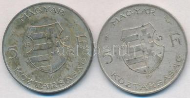 1947. 5Ft Ag "Kossuth" (2x) T:2-,3