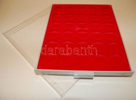 Lindner pénztartó luxuskazetta 30 férőhellyel, bordó bársonyborítással, átmérő 39mm, originál csomagolásban!