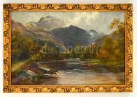 Jelzés nélkül: Hegyvidéki folyó. Olaj, vászon, keretben, 25×40 cm